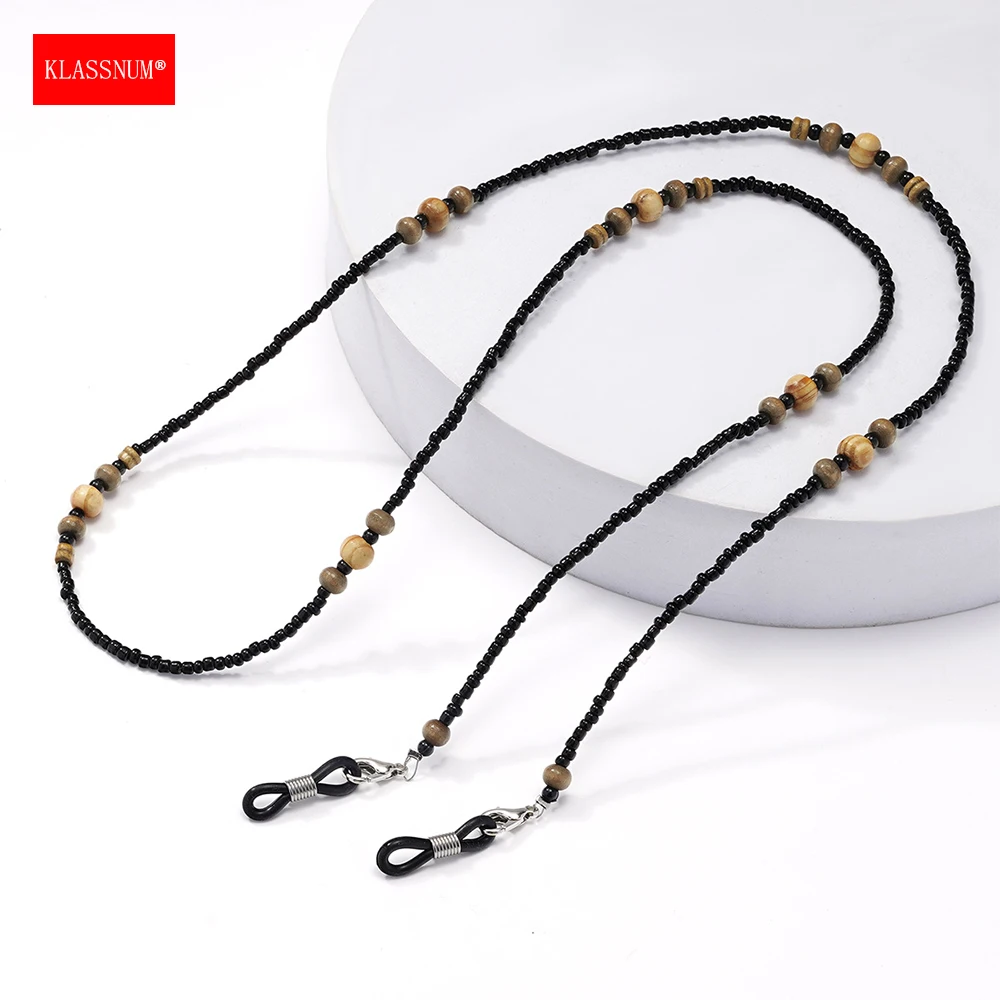 KLASSNUM Vintage Glasses Lanyard Men Women Round Wood Beads Eyeglass Neck Hanging Anti-drop Glasses Chain 2026 Trendy Accessory
