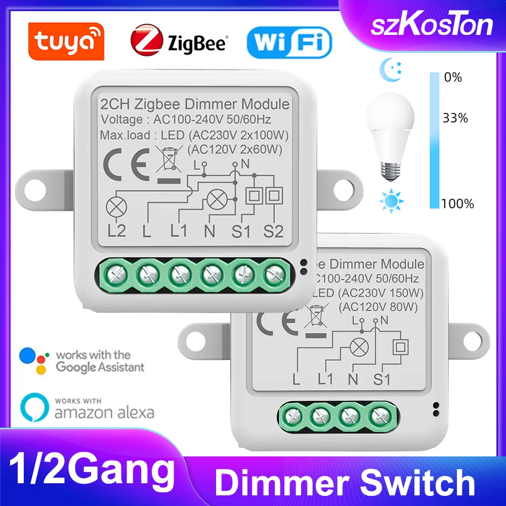 

Умный диммер, модуль переключателя 1/2 Gang для Tuya Wifi Zibgee, поддержка 2 Way Control Smart Life App Remote для Alexa Google Home