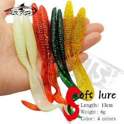 WALK FISH 5PCS Long Tail Fishing Lure Soft Bait 13cm 6g Screw Thread Single Sickle Tails Worm Grub Artificial Lures for bass