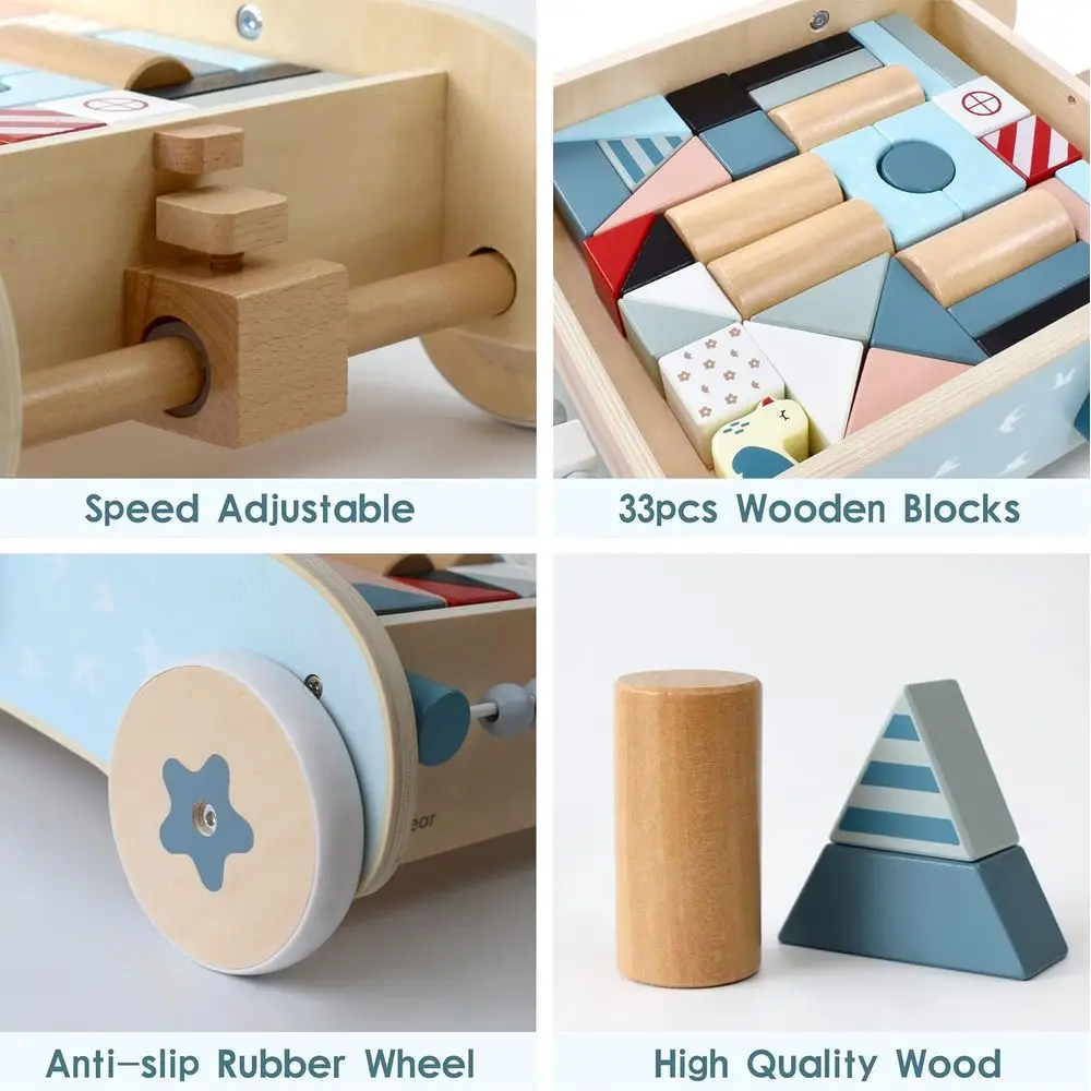 Montessori-Gehhilfe für Kleinkinder aus Holz mit Blöcken, einstellbarer Geschwindigkeit, rutschfeste Räder, ideales Geschenk für 1–3 Jahre