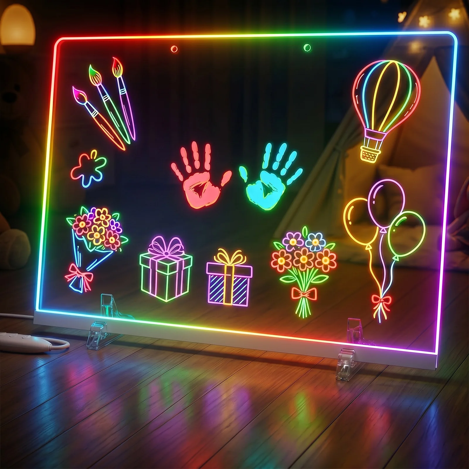 LED Note Board Acrylic Artboard With Night Light Colorful 12Pens DIY Acrylic Erasable Message Board Painting Drawing Decor Board
