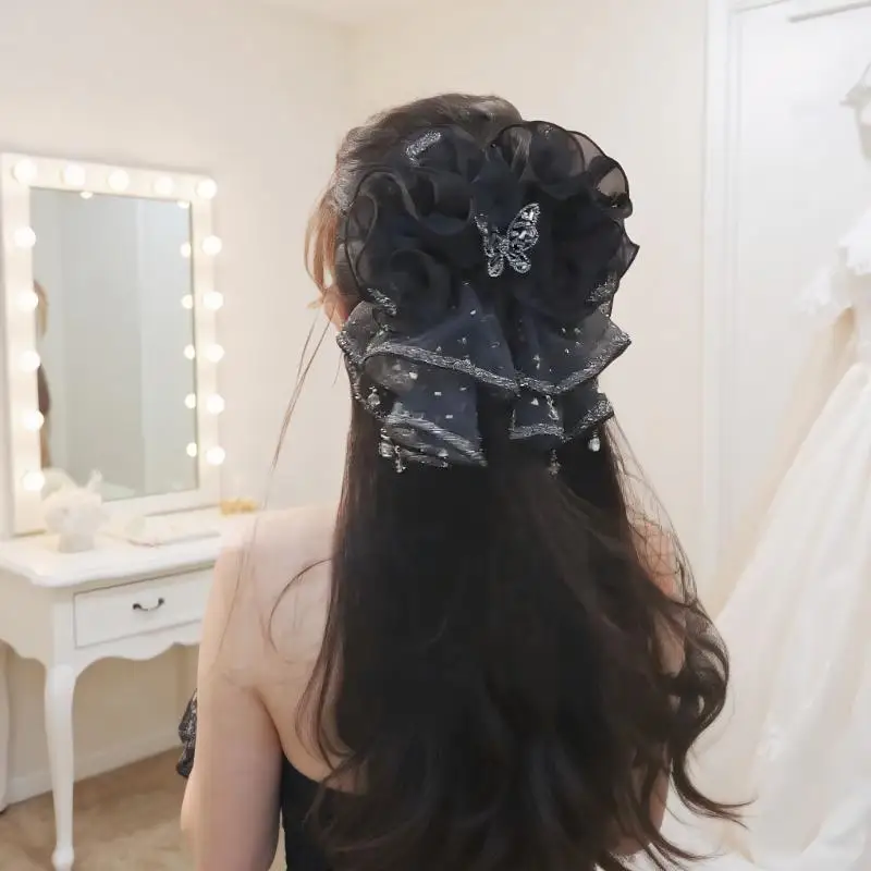 كبير القوس شبكة دبوس الشعر مزاجه أنيقة النساء مشبك شعر الأميرة غطاء الرأس موضة خفيفة فاخرة انتزاع كليب إكسسوارات الشعر #3