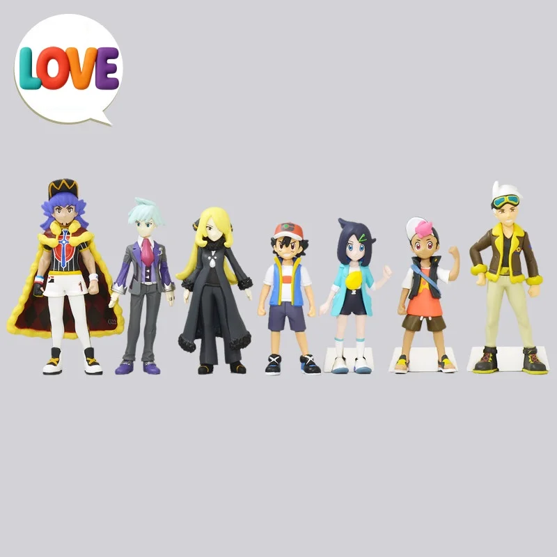 Pokémon Trainer Figures - Ash Ketchum, Cynthia, Tobias Dolls, Action Figure Display Set, Kids Toy Collectible