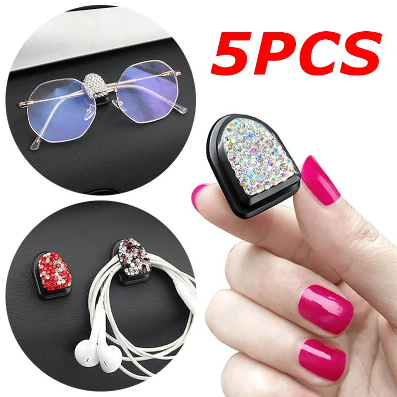 

5Pcs Crystal Rhinestone Car Hooks Colorful Mini Storage Holders Glasses Holder Umbrella Hook Bag Stand Auto Accessories Interior