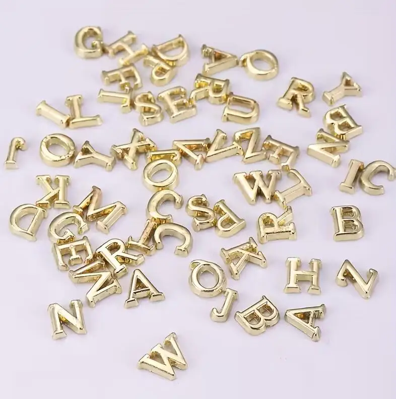 26 sztuk/zestaw Złote Srebrne Litery A-Z Ozdoby do Paznokci ze Stopu, Brokatowe Akcesoria do Manicure 3D, Dekoracje Alfabetu, Biżuteria do Paznokci DIY z Literami