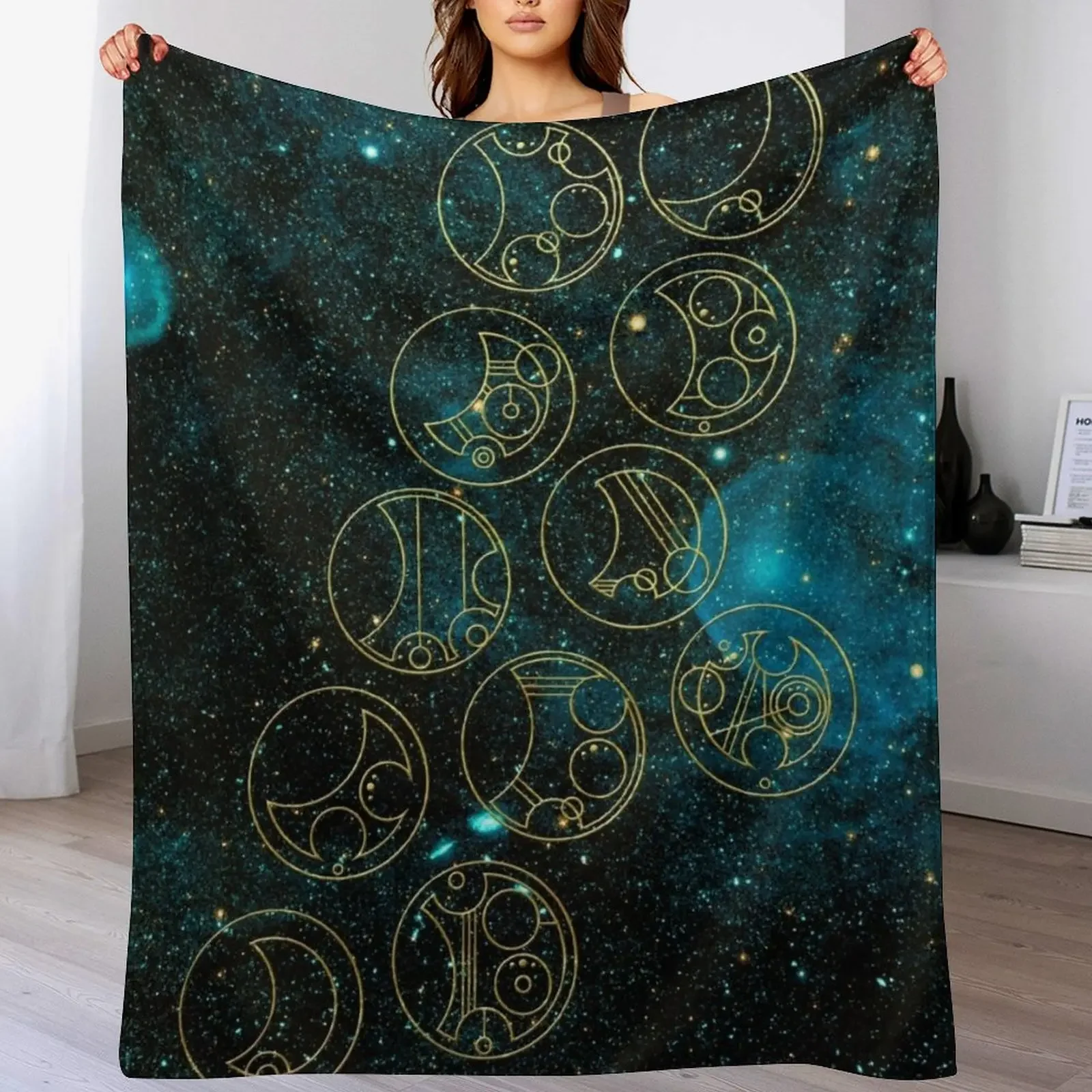 

Time Lord Words in Gold on Teal Stellar Background Throw Blanket Winter beds funny gift Sofa Throw Cute Plaid Blankets