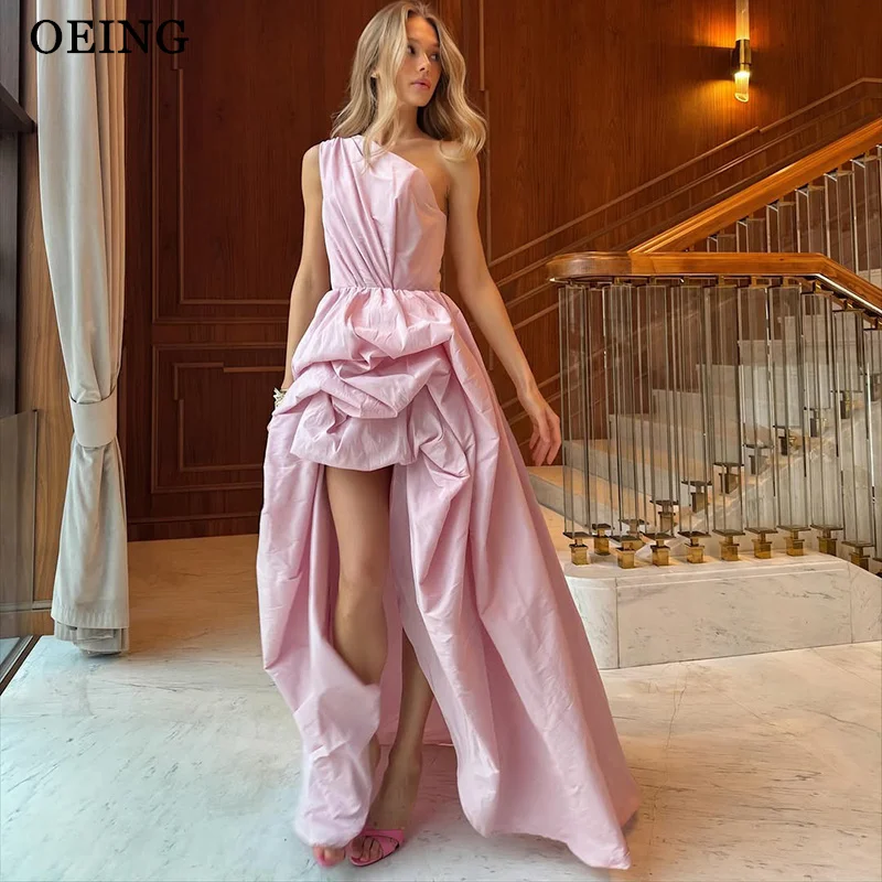 OEING Simple A-Line Pink Prom Dresses One Shoulder Ruffle Pleats Party Dress High/Low Princess Birthday Dresses 2026 Customized