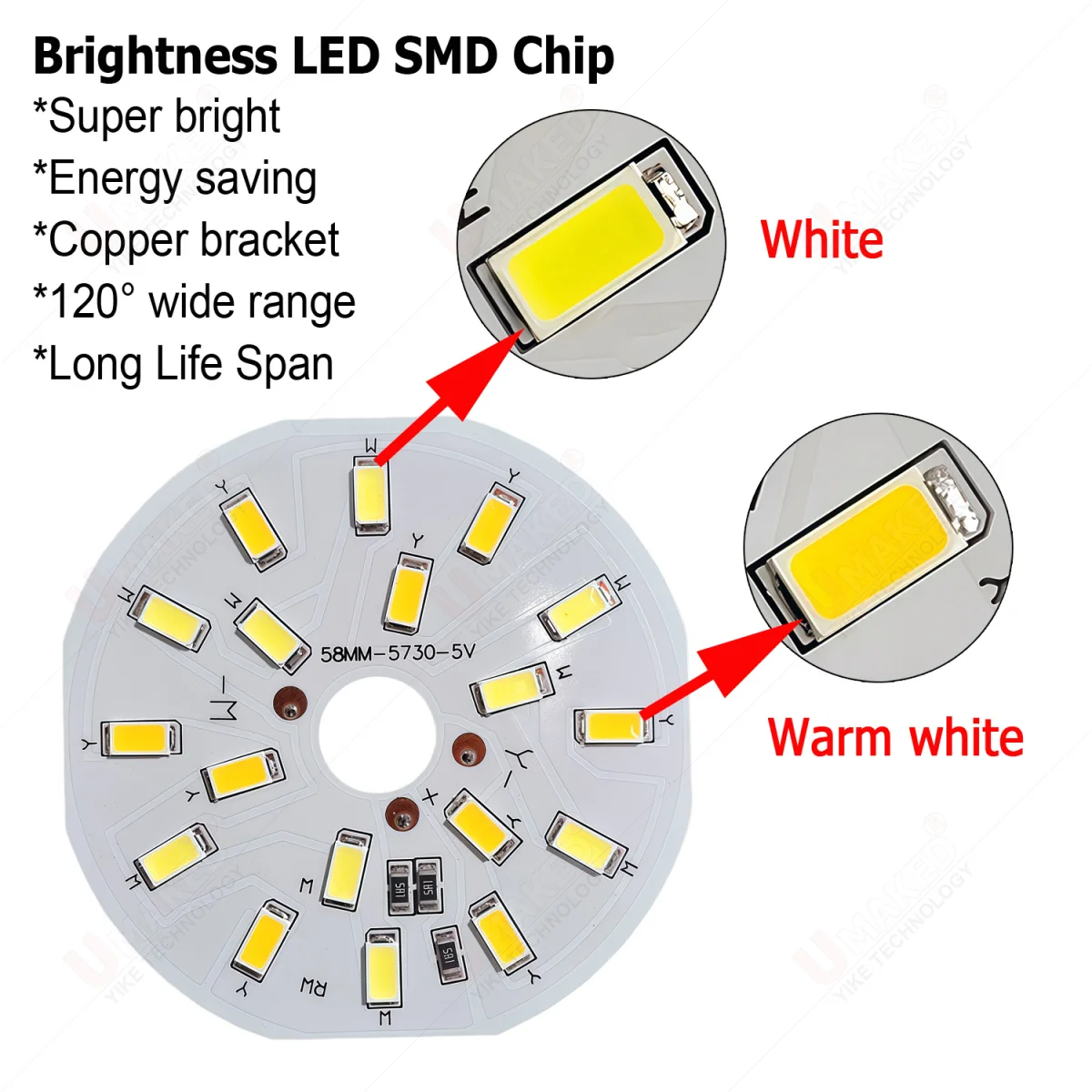 10pcs 58mm SMD5730 Chip led bulb light 5W dual color table reading lamp  5V/12V DIY for USB desk light source