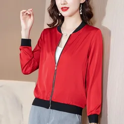 #5357 Black Gray Red Short Baseball Jacket Women Zipper Slim Thin Outerwear Sunscreen Womens Jackets And Coats Stand Collar