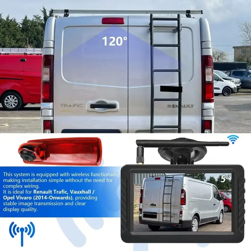For Renault Trafic 3 Opel Vivaro (2014) Car Wireless Brake Light Rear View Reversing Camera Kit With 5 Inch HD Display screen