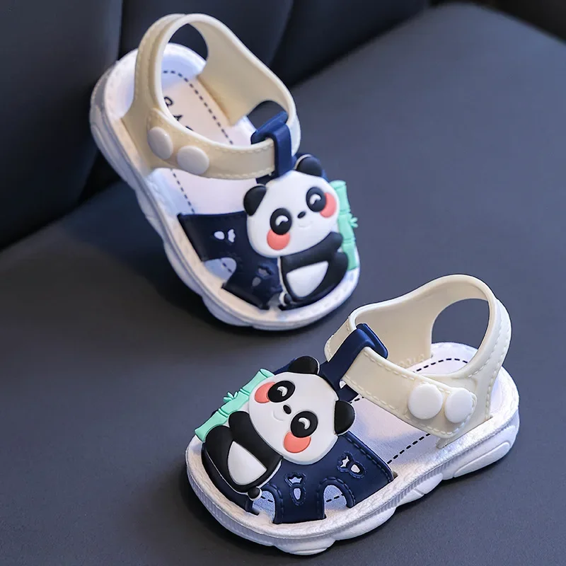 Summer Aged 0-3 Cute Cartoon Panda Toddler Baby Shoes For Boys Girl Non-Slip Soft-Soled Children Kids Sandals With Covered Toes