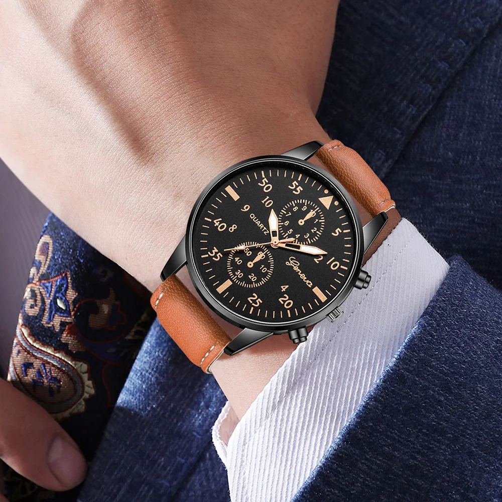 3 Pcs Male Fashion Watch Set Versatile Business Trend Retro Classic Round Dial Quartz Watch Set As Holiday Gift For It