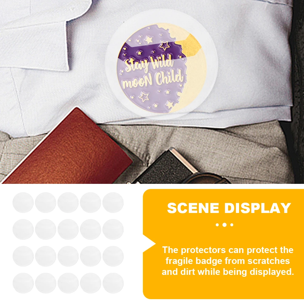 20 pçs caso de crachá botão capa protetor para emblemas cobre titular com pino lembrança transparente redondo