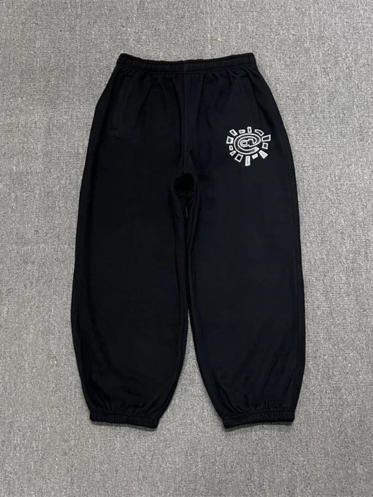 Vintage Graphic Fleece Sweatpants Women Casual Classic Gray Black Wide Leg Warm Trouser Thick Jogger Hip Hop Winter 2024