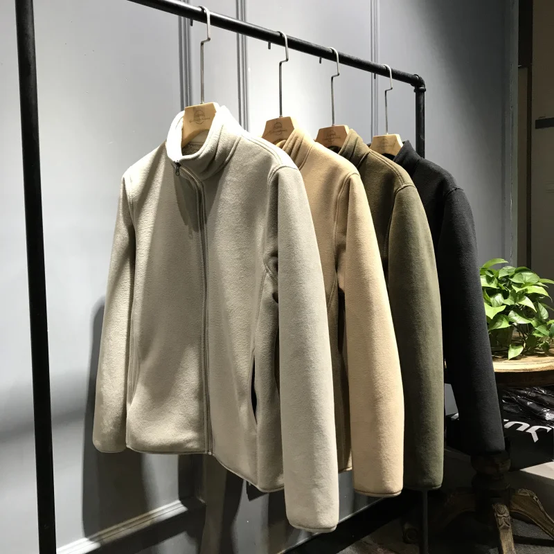 

Warm Lamb Fur Jaet Men's Double Layered Fce Autumn Winter Coat Stand Collar Zipper Faion Urban Sle Long Sve Stand...