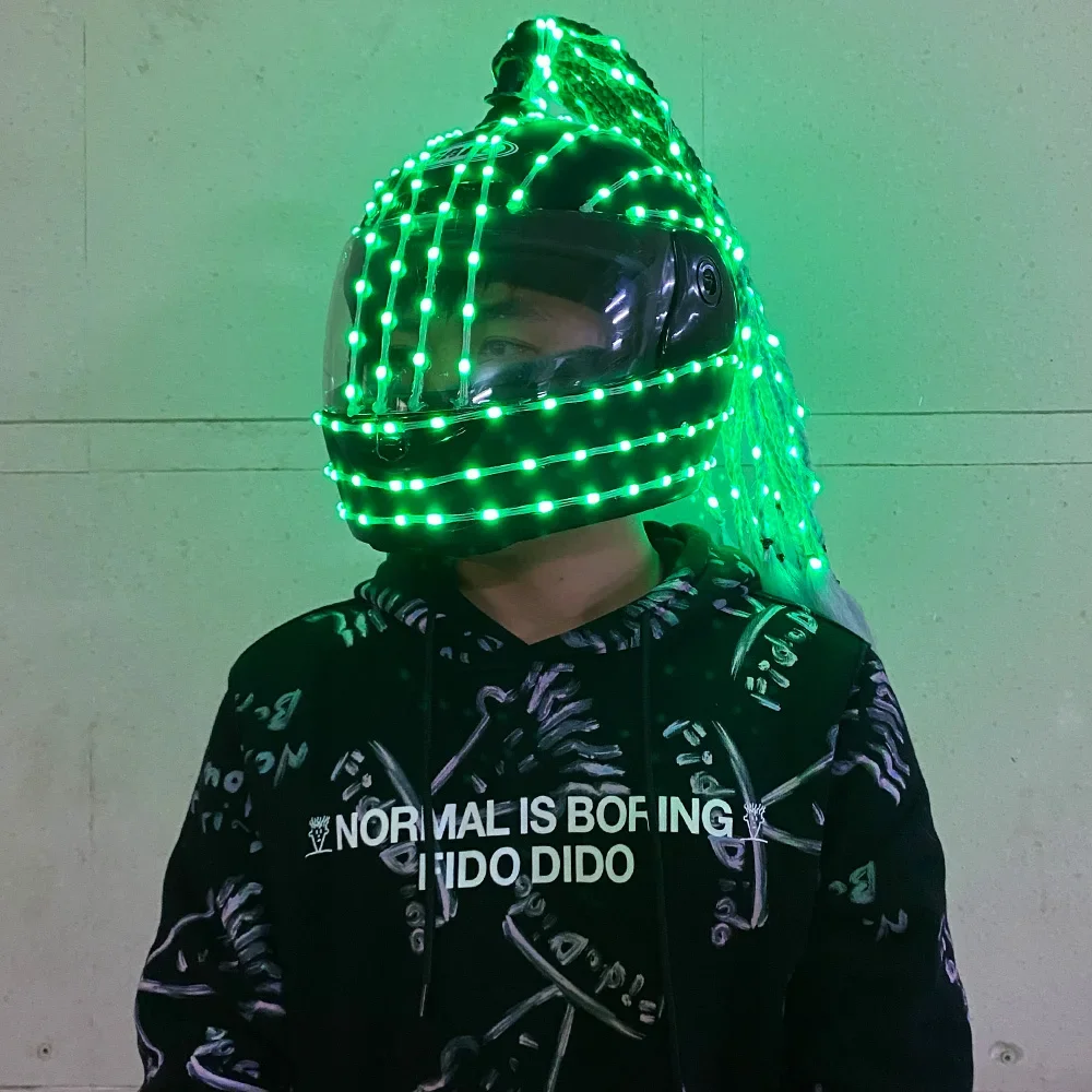 Led Kleurrijke Helm Kleding Draadloze Afstandsbediening Robot Laserdance Rekwisieten Motorset Pak Feestartikelen