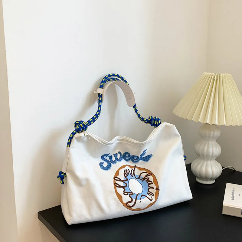 Letter large capacity girly sweet cartoon embroidery embroidery shopping storage bag shoulder bag handbag Korean style nylon bag