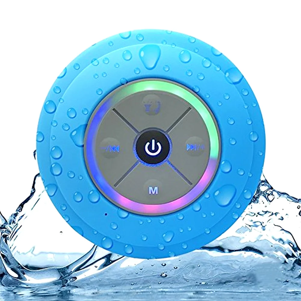 Mini Wireless BT Shower Speaker IPX4 Waterproof with LED Light FM Radio Built-in MIC Suction Cup Support Hands-free Call TF