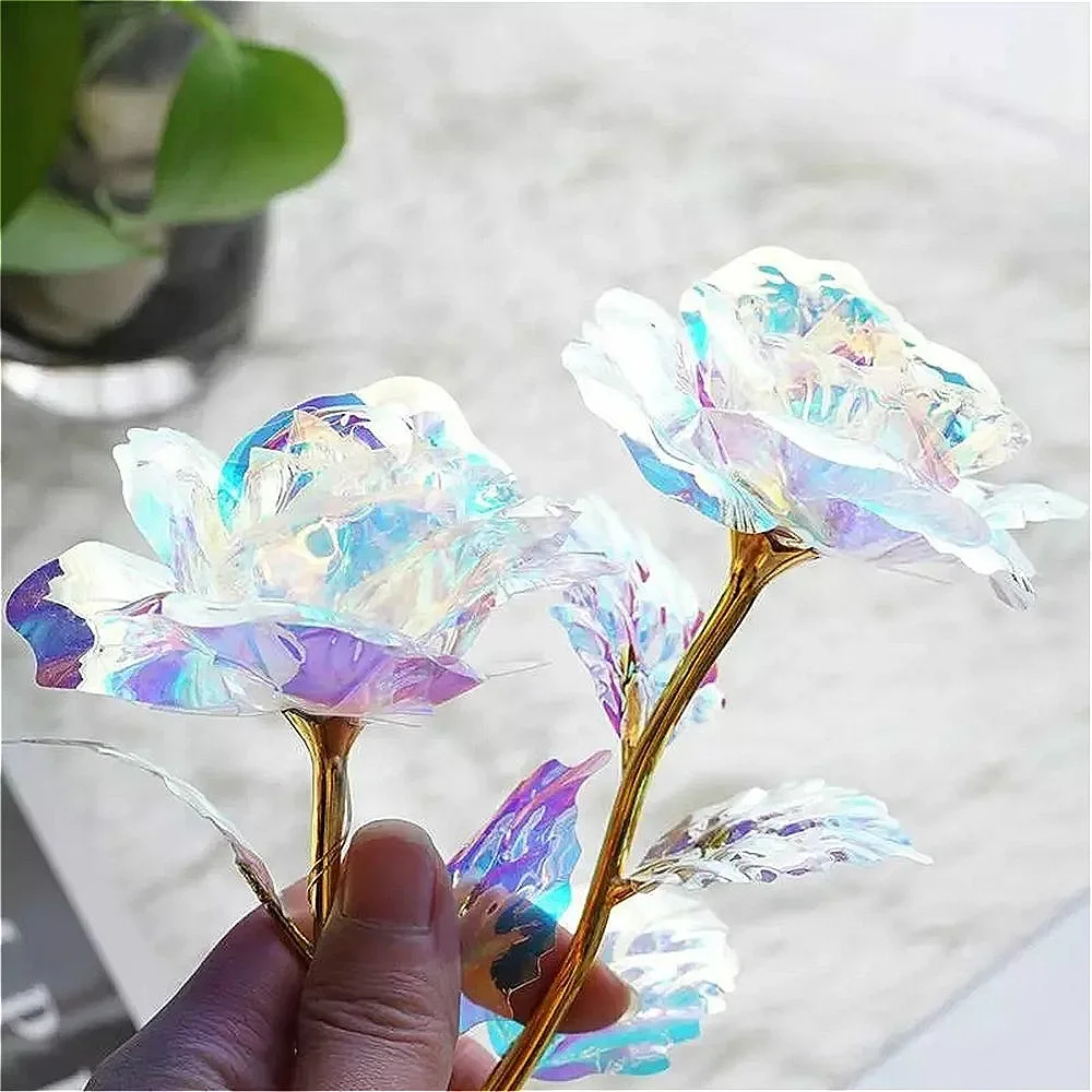 24k Aluminum Foil Rose Gold Rose Lasting Eternal Love Wedding Decoration Lighting Rose Valentine's Day Gifts Christmas Decor