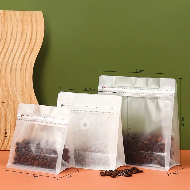 StoBag 50pcs Transparent Coffee Beans Packaging Bag White Cotton Paper with Valve Sealed for Powder Nuts Storage Reusable Pouch