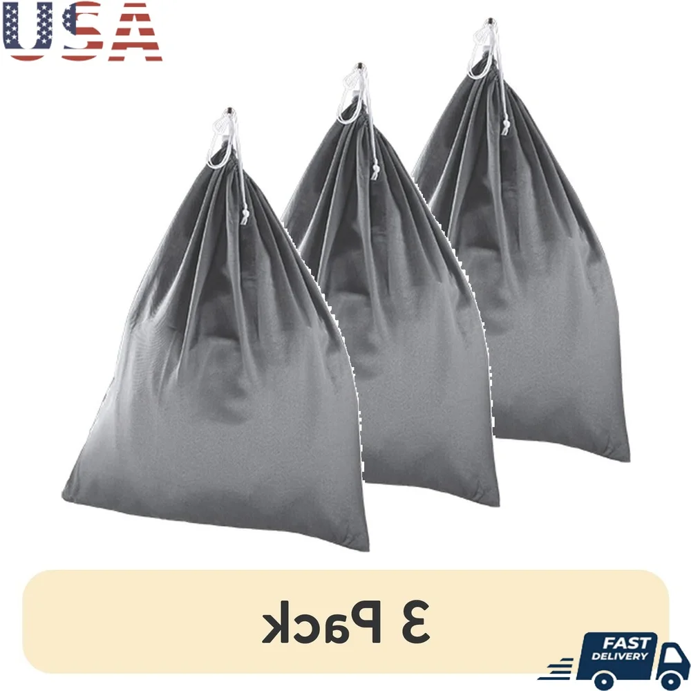 

3 Pack Durable Polyester Cotton Laundry Bags 28x36 Inches Ideal Transport Storage Sorter Hamper with Drawstring Closure