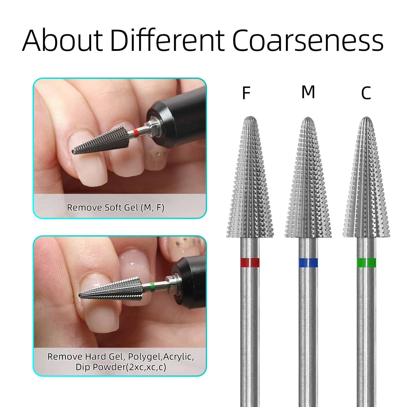 HYTOOS Straight Cut Tungsten Carbide Cone Nail Drill Bits 2 Way Rotation for Acrylic Gel Removal Manicure Pedicure Salon Tool
