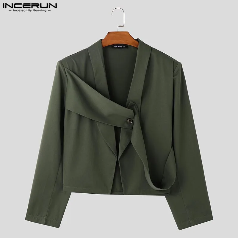 Fashion Well Fitting Tops INCERUN New Mens Deconstruction Design Solid Suit Coats Leisure Streetwear Cropped Long Sleeved Blazer