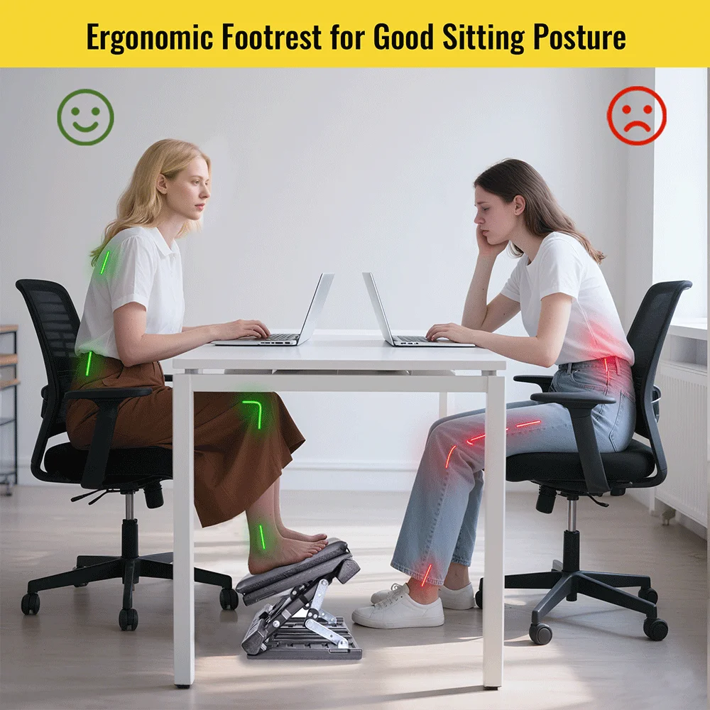 Ergonomic Adjustable Foot Rest for Under Desk Foldable Footrest with Removable Massage Beads Pad, Height & Angle Adjustable image 5