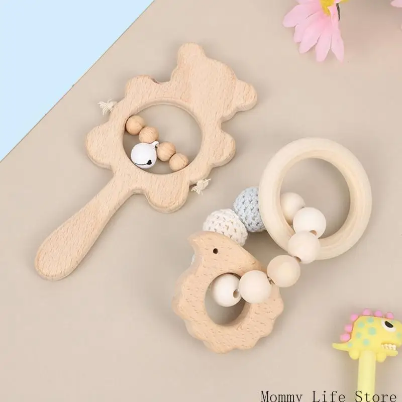 2PCS bằng gỗ rồng đồ chơi teether cho bé gấu tay cầm tay răng re
