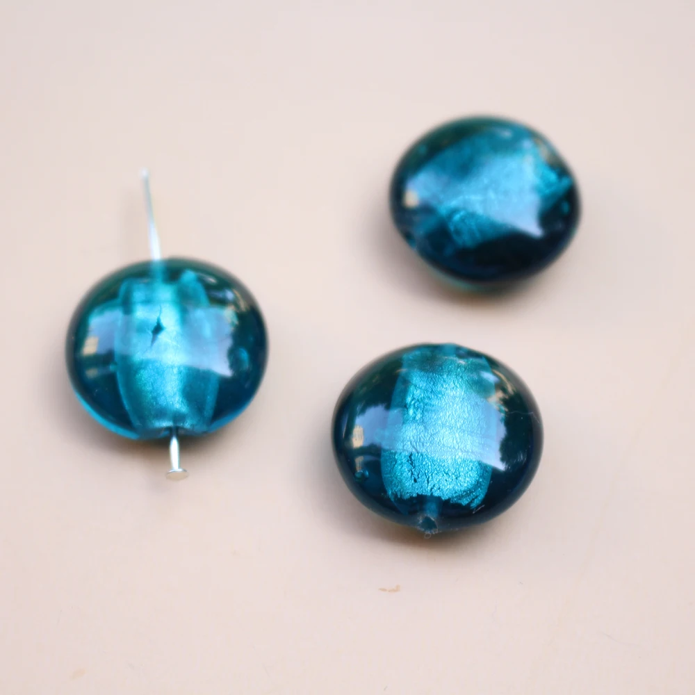 20mm Oblate Beads Teal Blue Jewellery Making Accessories Glass Handmade Jewelry Bracelets Supplies Lampwork Diy Perles Bijoux