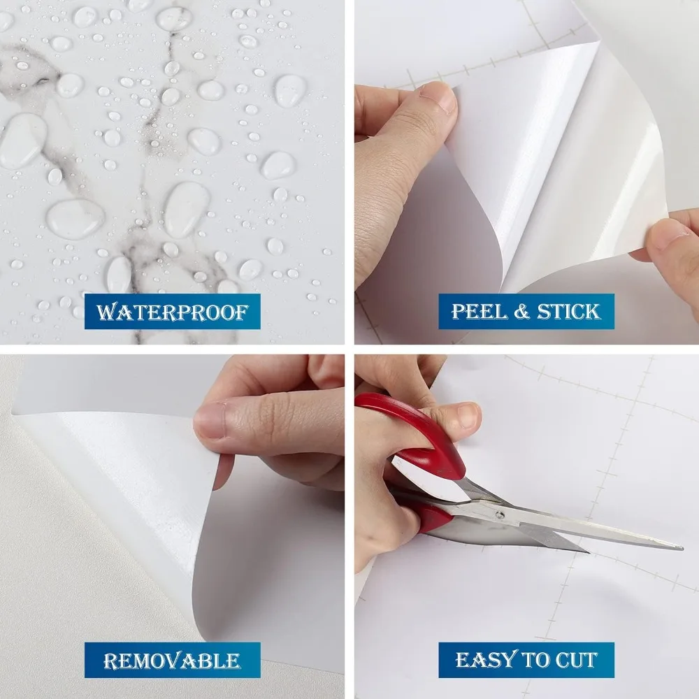 ورق اتصال رخامي مقاوم للماء لأسطح المطبخ - 36 × 200 ورق جدران قابل للتقشير واللصق من الرخام الأبيض #4