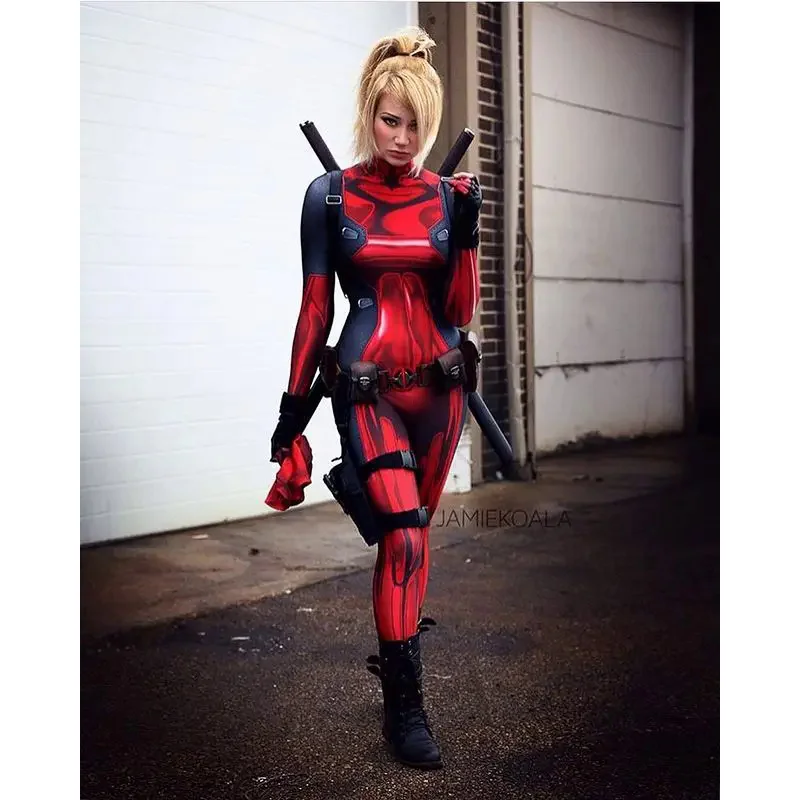 Adults Kids Halloween Lady Deadpool Cosplay Costume Female Girls Woman Zentai Bodysuit Party Jumpsuits