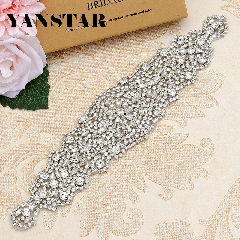 

YANSTAR (30pcs)Wholesale Hand Bridal Beaded Silver Crystal Sewing On Rhinestones Appliques For Wedding Dress Sash YS859