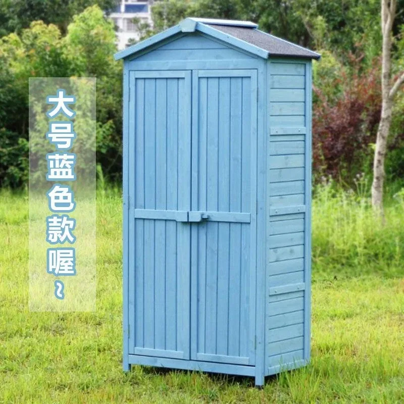 Outdoor Locker Garden Courtyard Waterproof Sunscreen Wooden House Small House Locker Outdoor Storage Locker