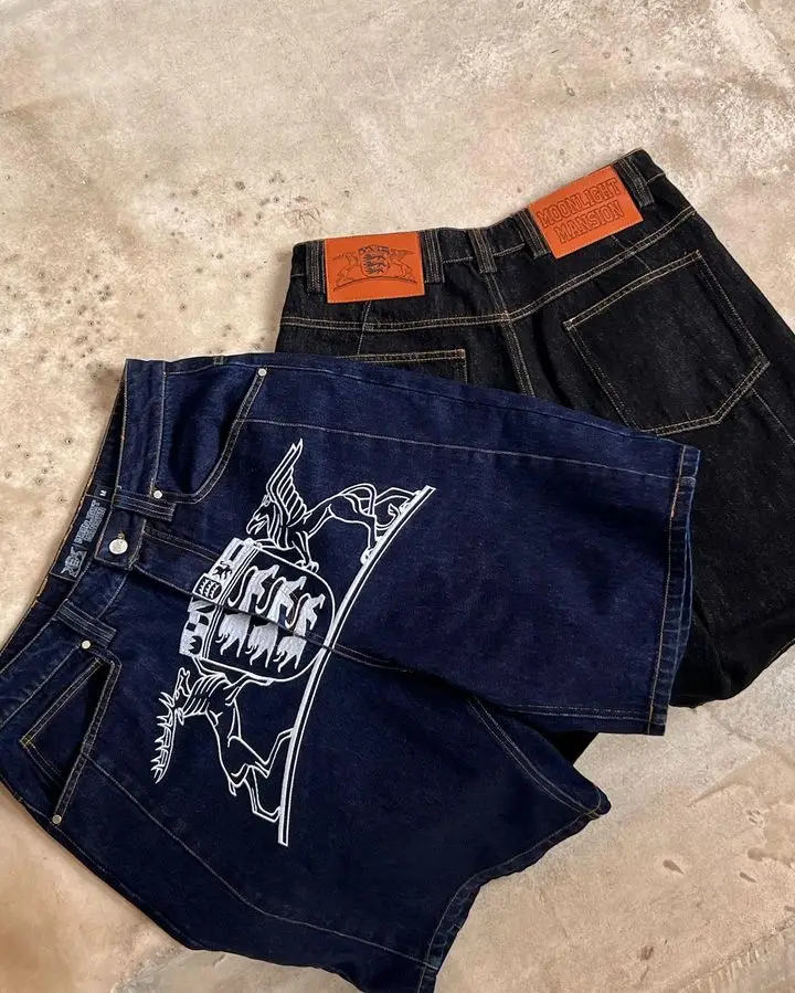 Denim shorts men washed Harajuku black shorts summer new y2k jean shorts women retro hip hop shorts five point pants streetwear