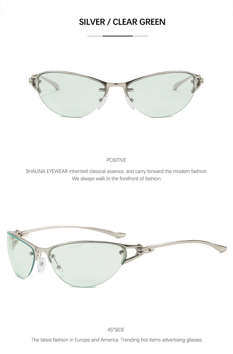 SHAUNA Neue Y2K Metall-Halbrahmen-Cat-Eye-Sonnenbrille für Damen, beliebte Herren-Gradienten-Werbebrille, UV400 – Detail 13