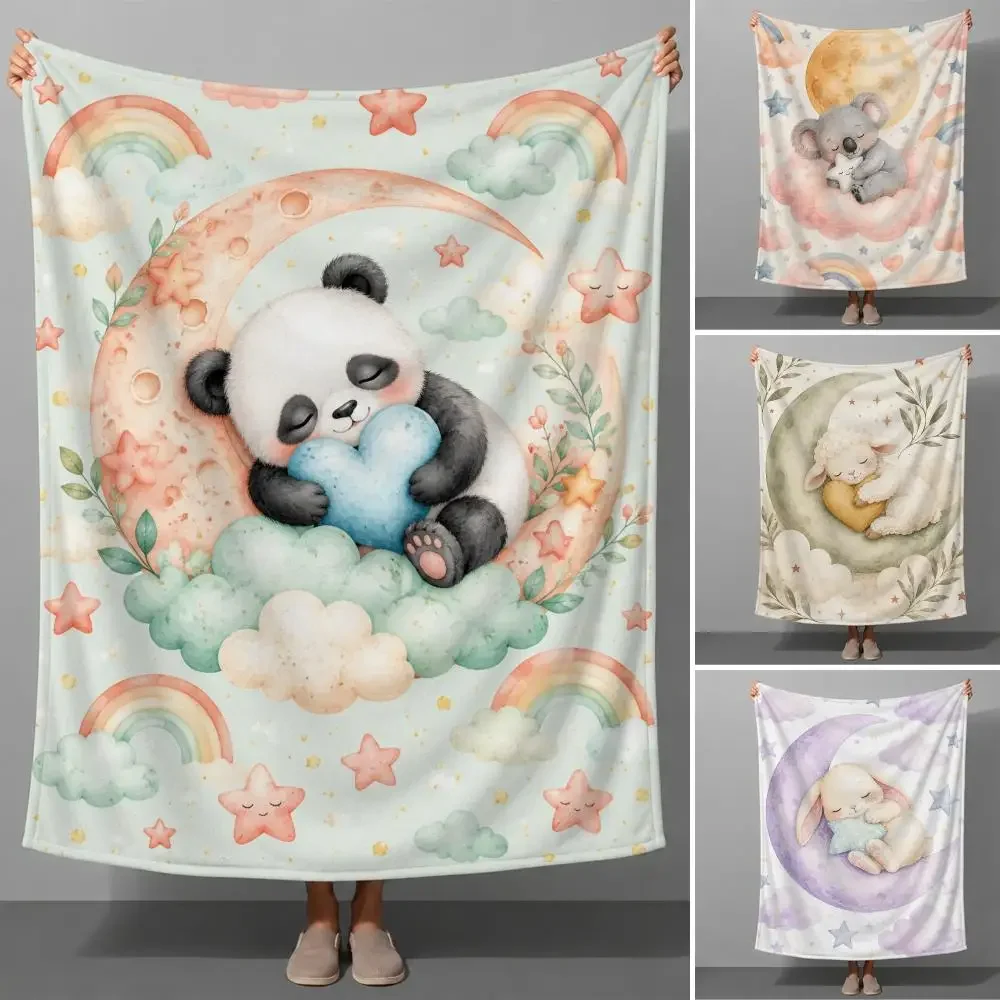Animal Dreamy Moon Cute Animals Fairytale Celestial Throw Soft Flannel Throw Blanket Warm Couch Bed Sofa pets Cozy All Season