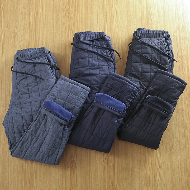 

Thickened Fleece Men's Casual Straight Leg Cotton Pants Warm Elastic Waist Pure Color Autumn Winter Leisure Trousers