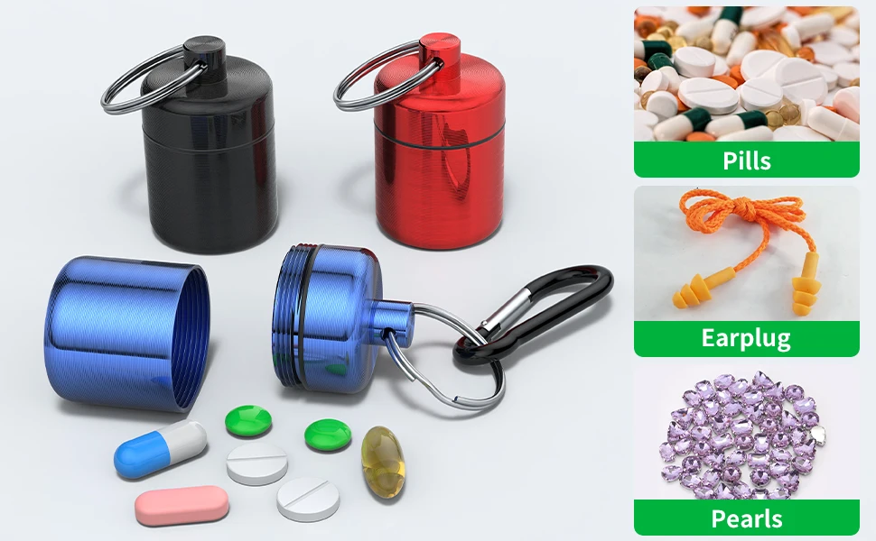 Neue Premium Tragbare Mini Pille Fall Schlüsselbund Box Wasserdichte Reise Container Flasche mit Schlüsselring für Medizin Ohr Stecker Schmuck – Detail 9