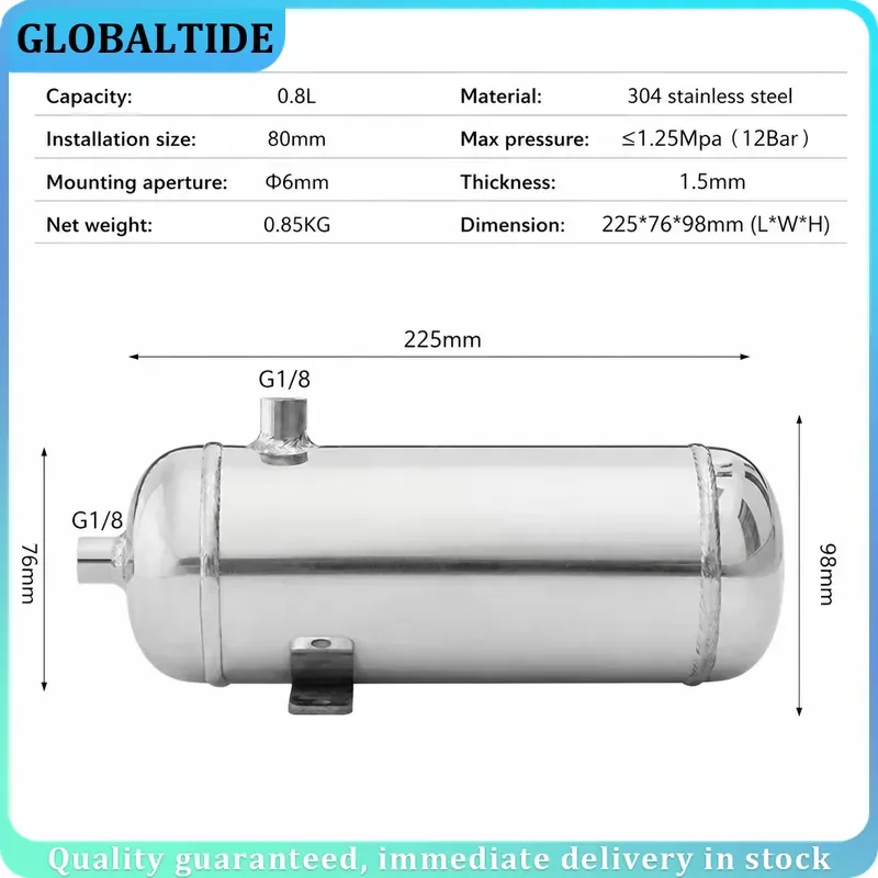 0.8L Air Compressor Tank Stainless Steel Pressure Vessel Small Gas Storage Vacuum Buffer 0.2 Gallon Gasholder for Pneumatic