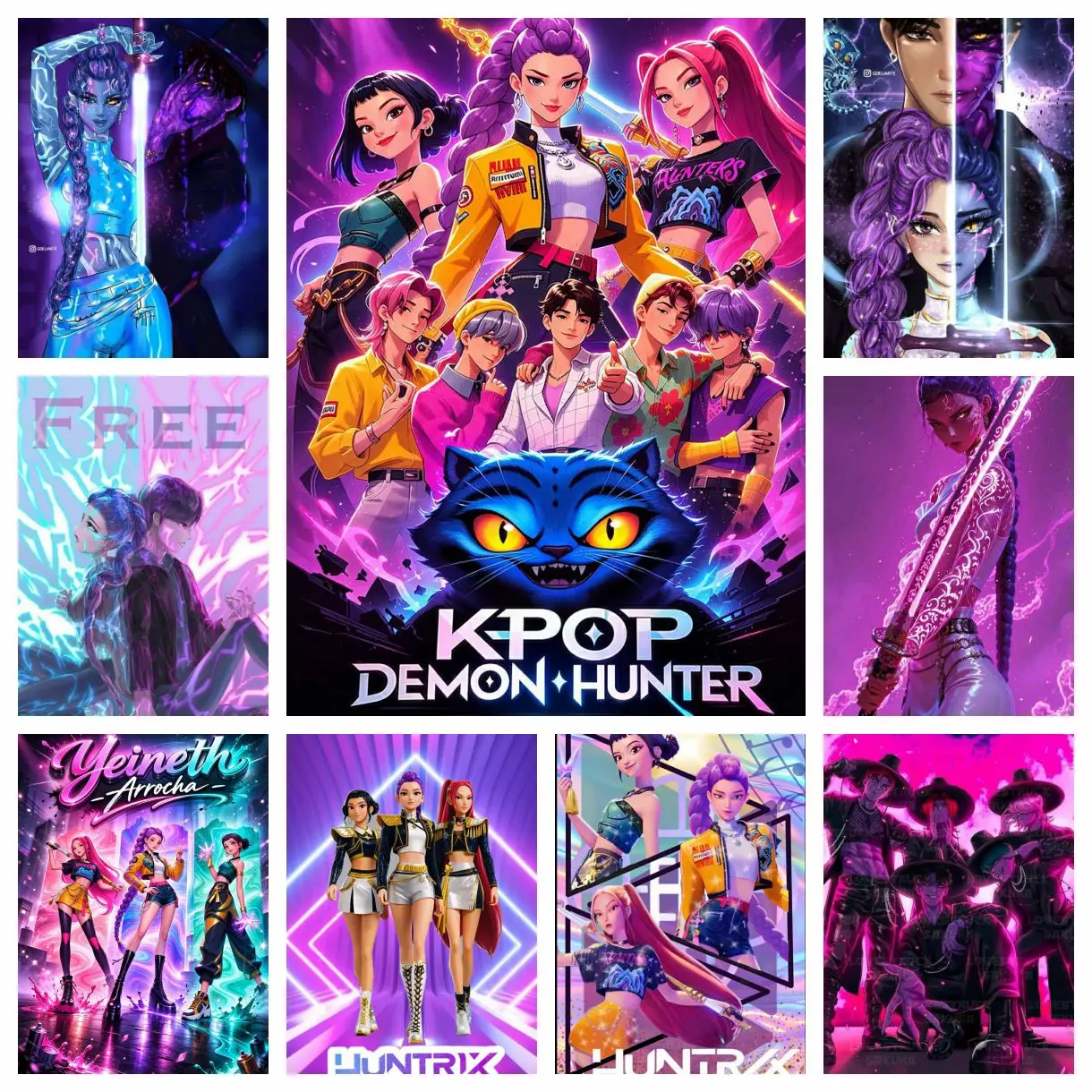 Peinture Diamant 5D DIY Complète Ronde Thème Film Pop KPop Demon Hunters pour Décoration Esthétique Maison, Salon, Chambre, Bar, Cadeau