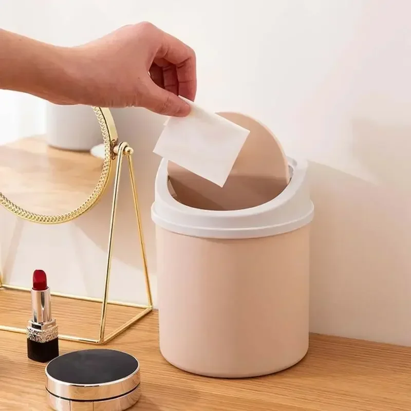 Mini Waste Bin Trash Can Desktop Garbage Basket Table Roll Swing Lid Small Scissors Pencil Household Office Storage Accessories