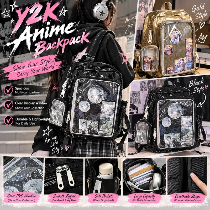 PVC Backpacks Women Itabag Y2K Transparent Itabag Backpack Clear, Front Display Badge School Bag Girl  Student Travel Gift New