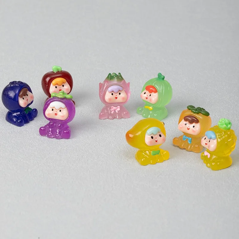 8PCS Glow in Dark Mini Fruit Resin Charms Pineapple Dragon Cherry Melon Mango Blueberry Persimmon Desktop Car Decor