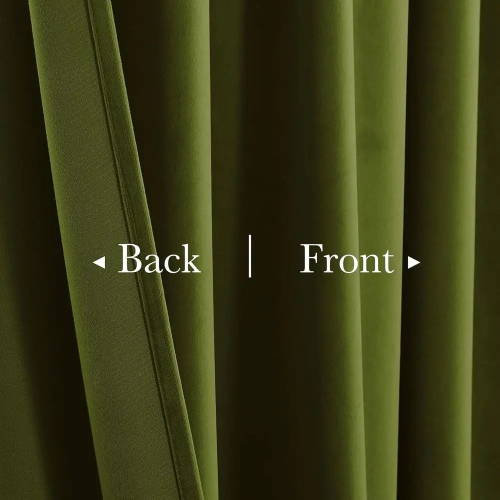 ستائر بوليستر خضراء زيتونية معزولة حراريًا، W52xL84، مجموعة مكونة من لوحتين لغرفة النوم وغرفة المعيشة