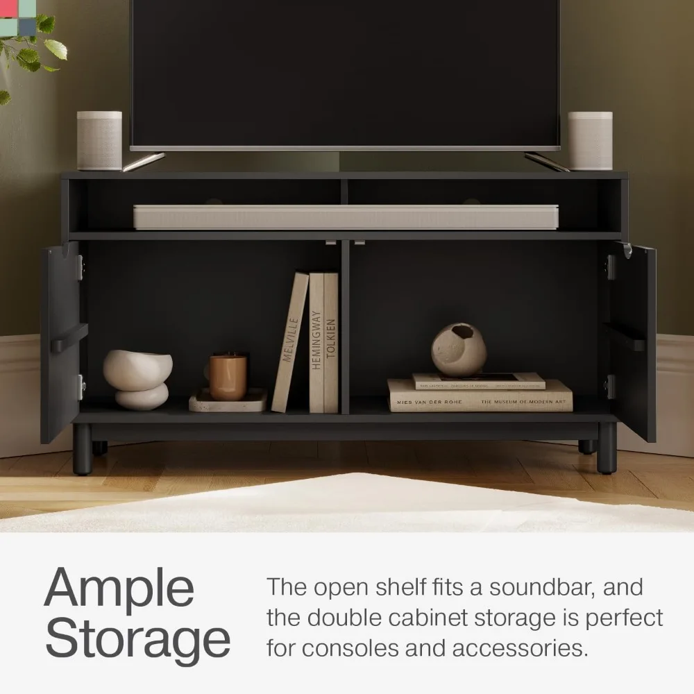 Fluted Corner TV Stand - 43” Corner Entertainment Center with Storage - Corner Media Console Table for Living Room and Bedrooms