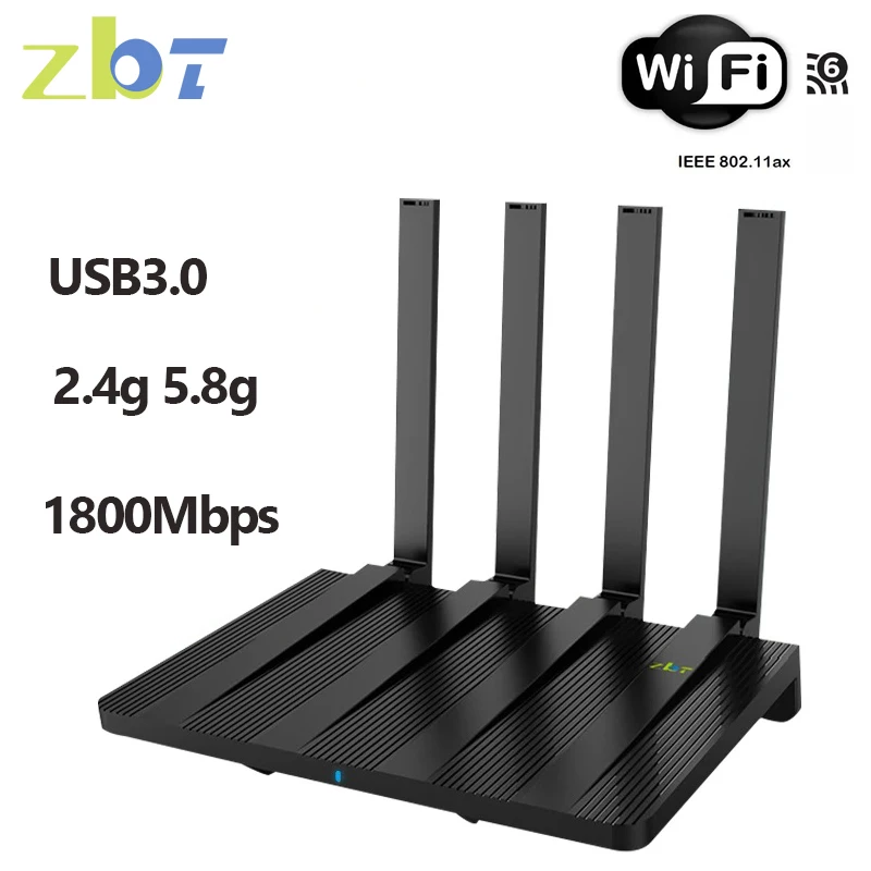 ZBT WIFI6 siatka Router wi-fi 1800Mbps dwuzakresowy Openwrt 256MB RAM Gigabit LAN USB3.0 WIFI 6 Hotspot 2.4ghz 5.8ghz anteny MU-MIMO