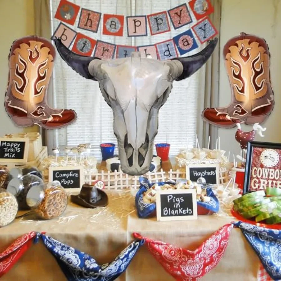 3 pacote ocidental longo chifre vaca festa balões cowboy longhorn folha de alumínio balão para festa parede cowgirl decorações último rodeio
