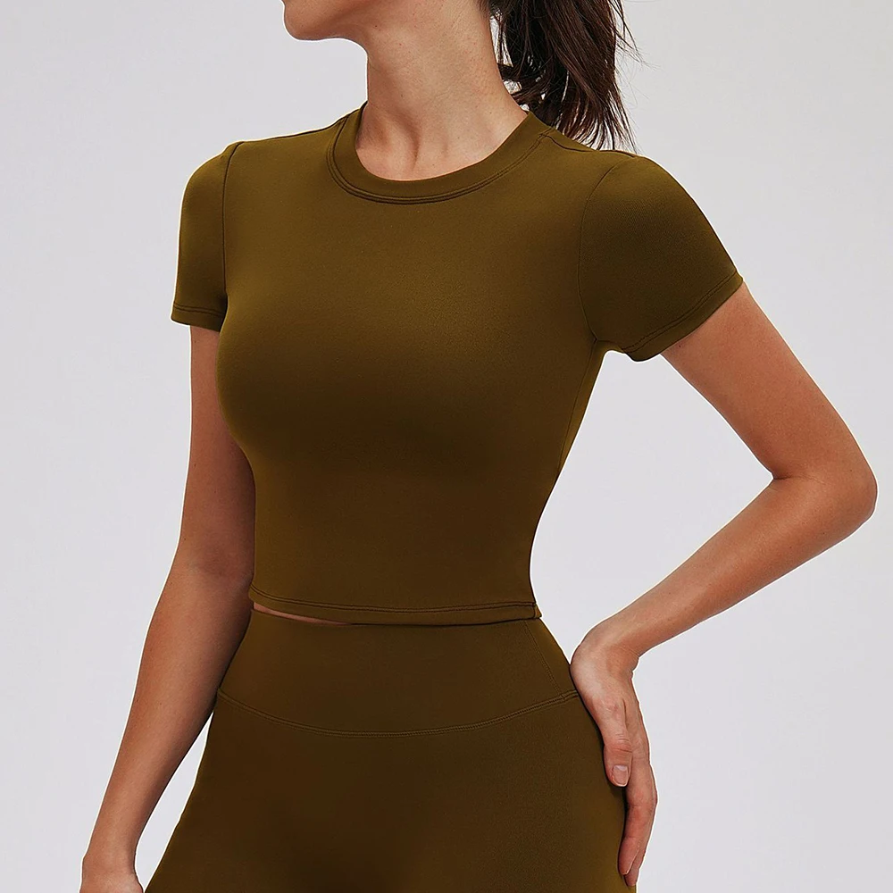 

Футболка для йоги женская облегающая спортивная быстросохнущая с коротким рукавом, топ для бега и фитнеса с эффектом пуш-ап