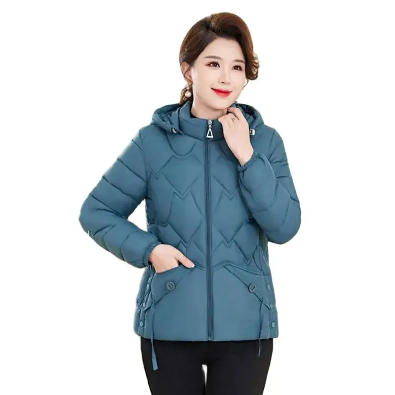 

2023 New Women's Light Down Cotton-padded Fashion Mom Hooded Short Winter Warm Loose Casual Coat Female Tide 5XL.